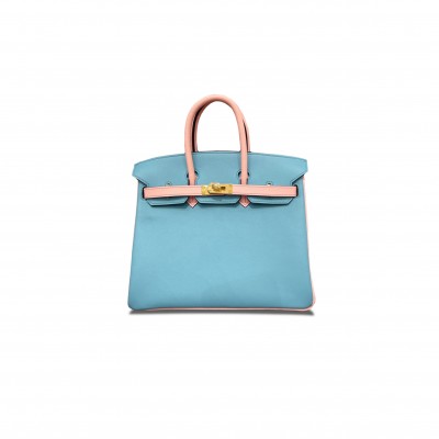HERMÈS MASTER BIRKIN 25 SWIFT LEATHER CANDY BLUE 3Q PINK GOLD BUCKLE H049363CK04 (25*20*13cm)